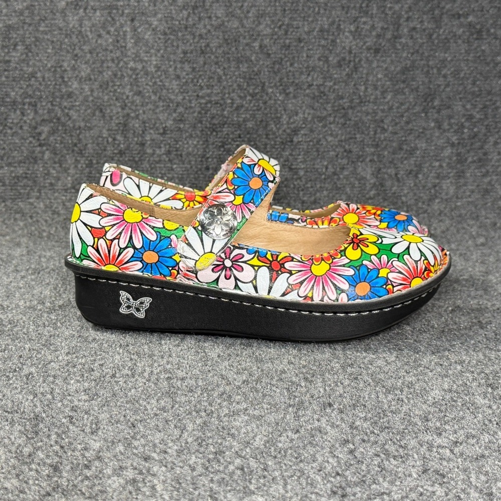 Alegria Paloma Clog Shoes Women's 8 Colorful Daisy Floral Print Leather Slip On